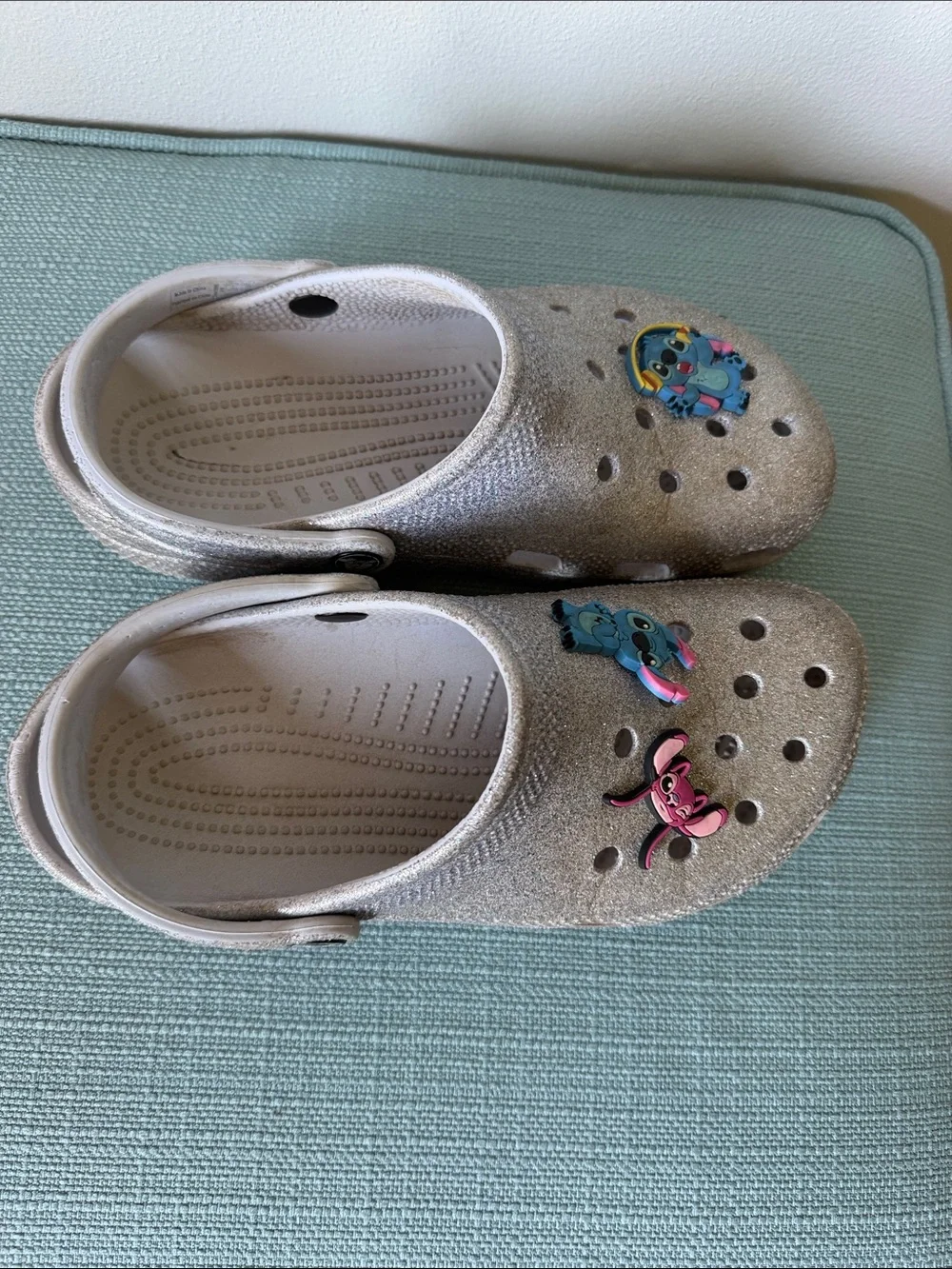 CROCS Kids Glitter Silver Slip-On Sandals with Character Jibbitz